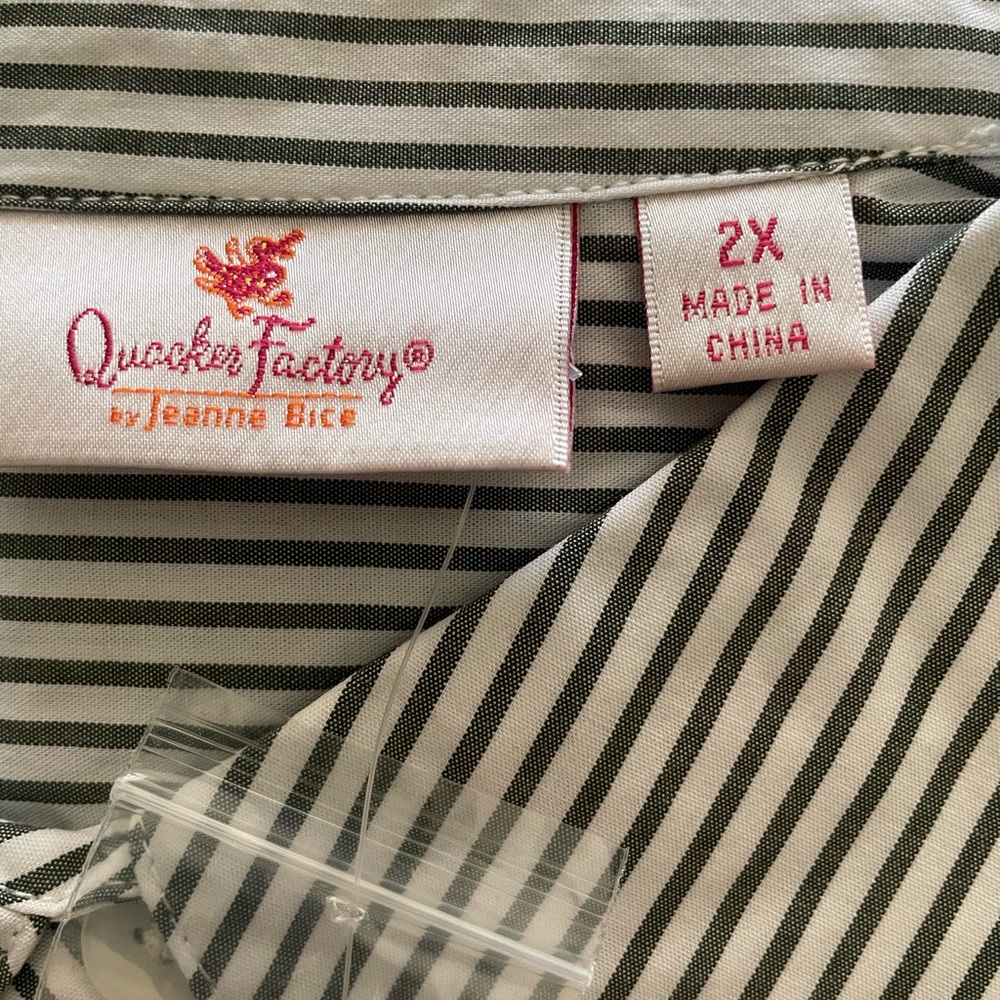 Quacker Factory | Pinstripe button down. Embroidered pumpkins. Size 2X. NWT - Picture 8 of 10